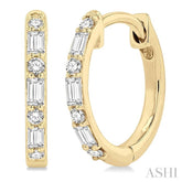1/4 Ctw Petite Baguette and Round Cut Diamond Fashion Huggies in 10K Yellow Gold